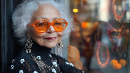 Stylish Senior Woman with City Window.