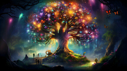 Fototapeta premium fantasy landscape with a tree and stars