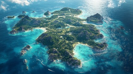 Obraz premium Exploring the lush island paradise tropical ocean aerial view vibrant nature breathtaking landscape