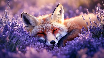 Fototapeta premium A fox resting on a fluffy cloud, dreamy soft minimal style