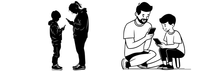 man and woman using smartphone