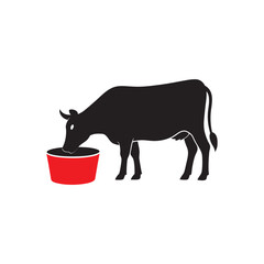 Cow Drinking Water Silhouette Vector
