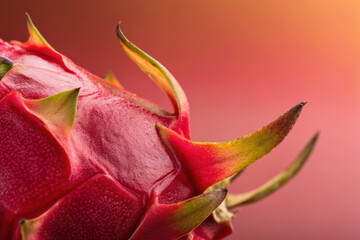 Scarlet toned Scene, Vibrant close-up of red dragon fruit peel showcasing a gradient of scarlet and vermilion hues.