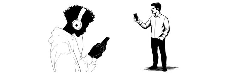 man and woman using smartphone