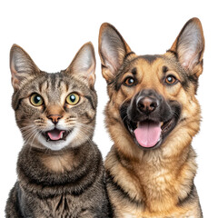 Dog and cat explore friendship through a meaningful look captured perfectly on white background