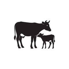Mother Cow With Calf Silhouette