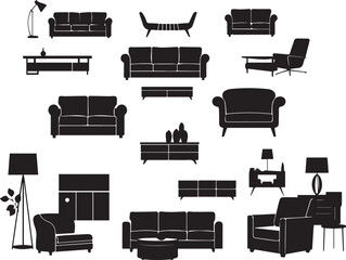 Furniture icons set black silhouette vector 