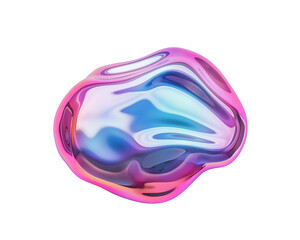 Iridescent blob shape, fluid style, isolated on white