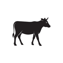 Walking Cow Silhouette On White