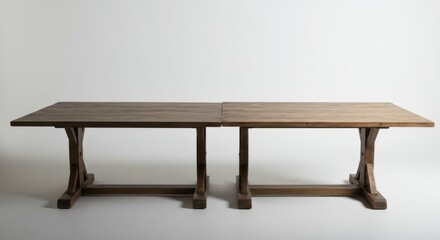 Wooden trestle table studio shot for product display and interior design