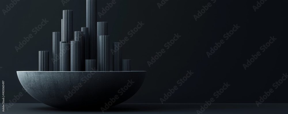 Aufkleber a modern abstract scene featuring geometric shapes in a dark minimalist setting.