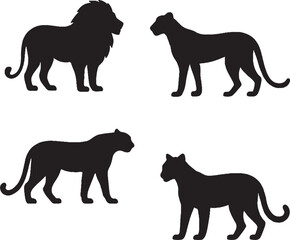 lion and tiger wild animal silhouette vector sticker pack
