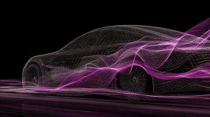 AI powered car gliding through neon data waves showcasing the future of digital mobility © Aris