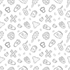 food pattern. fast food seamless pattern. doodle food and beverage seamless pattern. food background