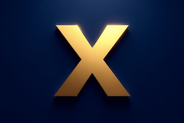 Fototapeta premium Luxurious gold X letter on a deep navy blue background, crisp lighting and spacious composition