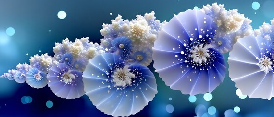 Abstract, fractal, spiral, floral, light blue, white,  design