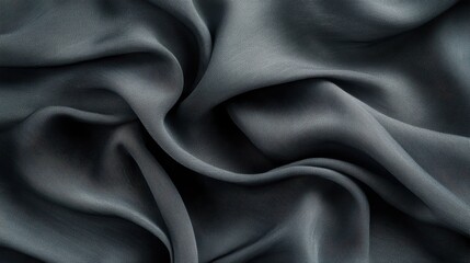 Fototapeta premium A close-up of soft, flowing fabric in dark gray, showcasing intricate folds and smooth texture.