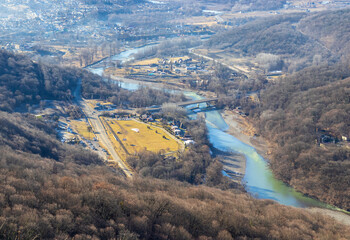 panoramic views from the observation deck in the mountainous area in the early morning