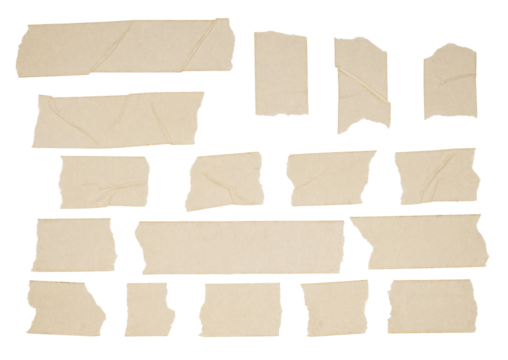 A set of vintage beige crinkled masking tape strips