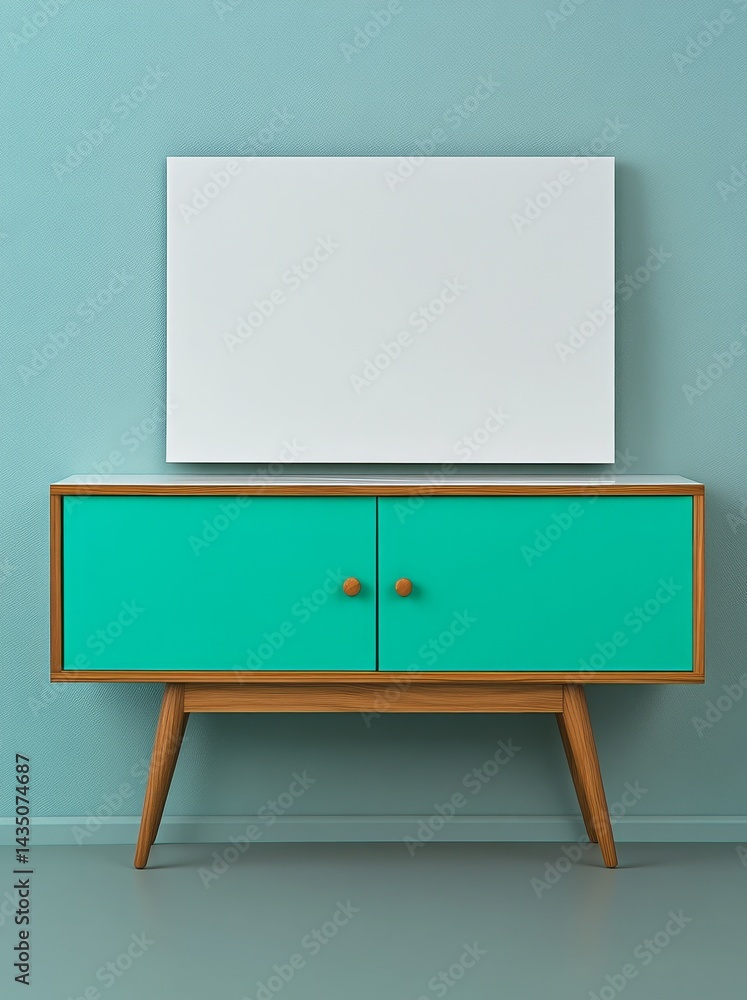 Aufkleber a hipster interior background serves as the setting for a retro chest of drawers with a mock-up post