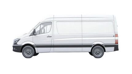a side view of a large. white delivery van designed for cargo transport. featuring a sleek and modern aesthetic the van is positioned against a plain background. emphasizing its shape and structure. s