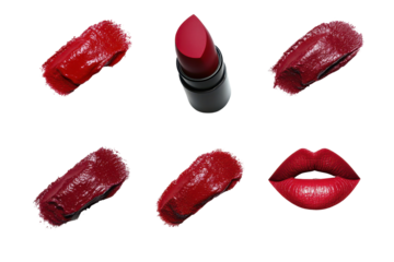 Red lipstick lips in different poses showcase confidence attitude and elegance in one stylish image collection