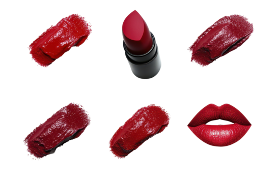 Red lipstick lips in different poses showcase confidence attitude and elegance in one stylish image collection