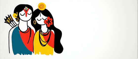 Naklejka premium Ram Navami Festival Colorful Illustration of Sita and Ram