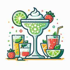 margarita, alcohol, bar, beverage, cocktail, drink, glass, party, illustration, design, celebration, vector, ice, lime, isolated, juice, restaurant, menu, fresh, background, graphic, summer, set, cold
