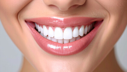 Beautiful female smile after teeth whitening procedure. Dental care. Dentistry concept.