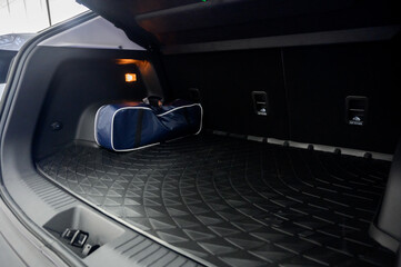 Large black empty car trunk. Open car trunk close up