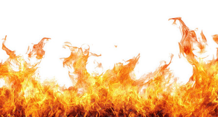 a vibrant flame with intense orange and yellow hues. creating a dynamic and energetic visual the flames appear to dance and swirl. conveying a sense of movement and heat against a stark white backgrou