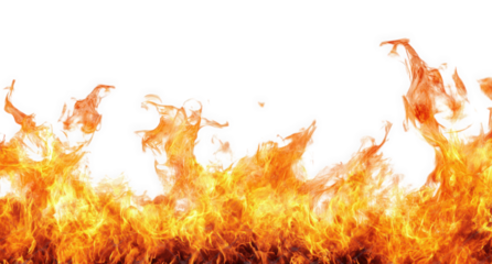 a vibrant flame with intense orange and yellow hues. creating a dynamic and energetic visual the flames appear to dance and swirl. conveying a sense of movement and heat against a stark white backgrou