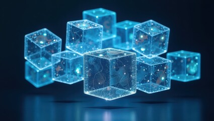 Futuristic Abstract Glowing Cubes Network Digital Data Technology Concept