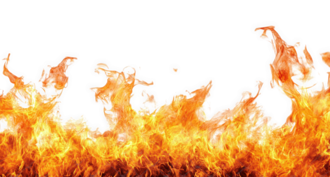 a vibrant flame with intense orange and yellow hues. creating a dynamic and energetic visual the flames appear to dance and swirl. conveying a sense of movement and heat against a stark white backgrou