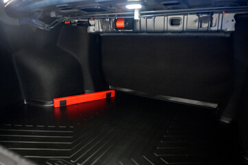 Large black empty car trunk. Open car trunk close up