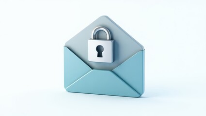 Secure Email Concept 3D Render of Padlock on Envelope Illustrating Data Protection and Privacy