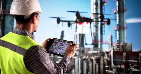 Observing With A Camera, A Technician Inspects Oil Refinery Pipes