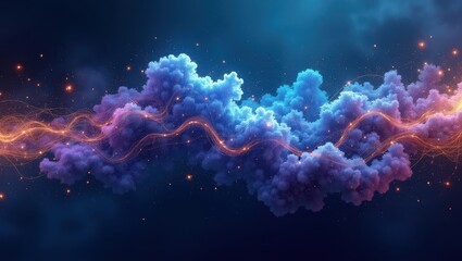 Obraz premium Magical Dreamlike Cloudscape Glowing Nebula with Cosmic Dust and Celestial Trails