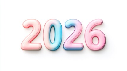 New year 2026, pastel, 3D numbers