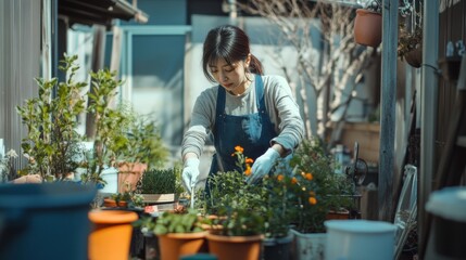 裏庭でガーデニングを楽しむ女性と隣人たち（ai生成画像）