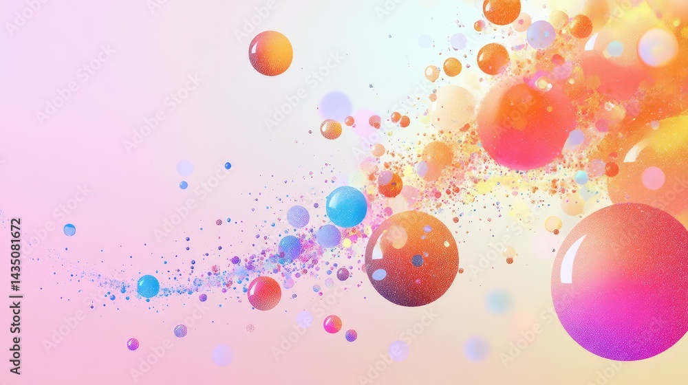 Poster abstract sphere gradient background with shiny halftone pop dots on soft colorful backdrop