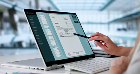 Young Woman Using Digital Billing Software