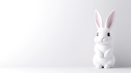 Cute white rabbit figurine against a plain white background