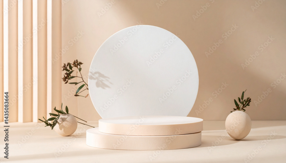 Aufkleber 3d round podium set background with light and shadow. abstract geometric composition in minimalist d