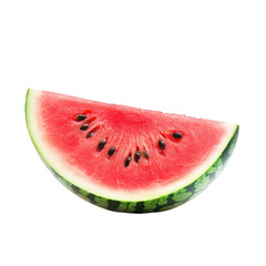 Half watermelon shows bright red flesh and dark seeds against a plain white background for a fresh summer feel, Half watermelon isolated on white background