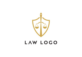 law firm logo with golden justice scale and shield