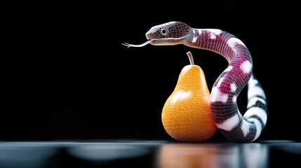 Snake and Pear on Dark Background