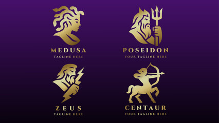 Golden logo collection with with dark gradient background