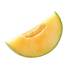 Fresh melon slice isolated on a clean Transparent background showcasing its juicy interior and vibrant colors, Melon sliceisolated on PNG background